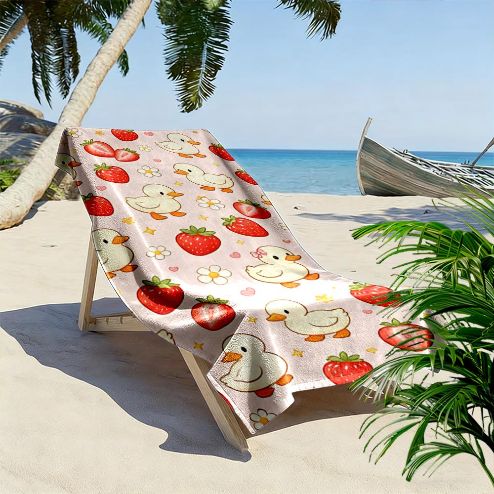 Cute Ducks and Strawberries Pattern Beach towel quick-drying for travel outdoor sports jogging beach and swimming