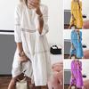 Lady Dress Lace Hollow Out Embroidery Three-quarter Sleeves Solid Color Loose Knee Length A-line Loose O Neck Midi Dress
