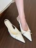 So Beautiful!! Nude Pointed Bow Light Mouth High Heels Women's Empty Sandals