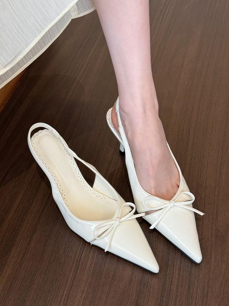 So Beautiful!! Nude Pointed Bow Light Mouth High Heels Women's Empty Sandals