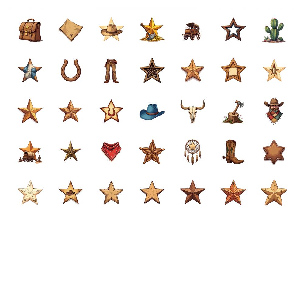 35pcs-150pcs Western Western Decals Vintage Star Star Sticker Pack Cowboy Stickers For Phone Laptop