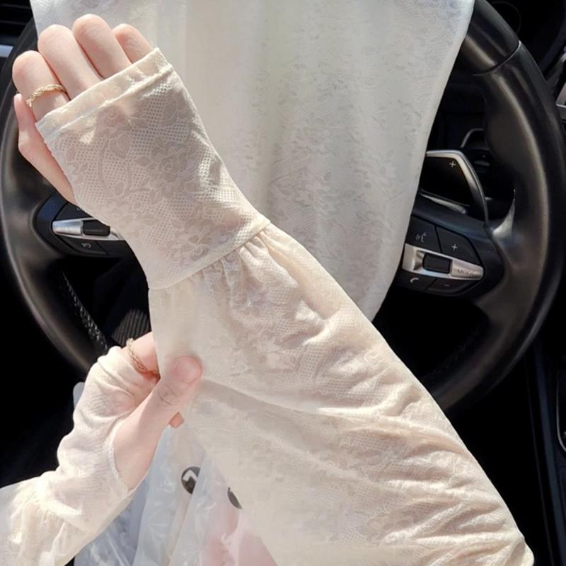 Cute Thin Lace Ice Silk Sleeves Anti-Uv Sun Protection Sunscreen Sleeve Arm Covers Long-Sleeved Cycling Gloves Outdoor