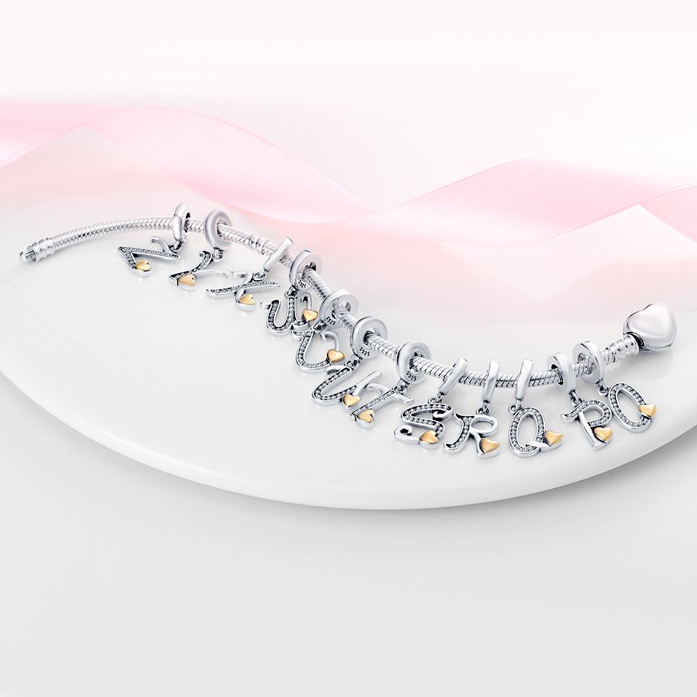 Новинка из стерлингового серебра S925, 26 букв, розовое золото, подвеска в виде сердца любви для браслета, ювелирные изделия своими руками для женщин, горячая распродажа