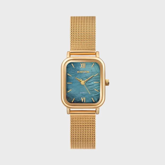 Синие Часы с Перламутром Женские Часы на Сетчатом Браслете Rumton Harbor Blue Gold