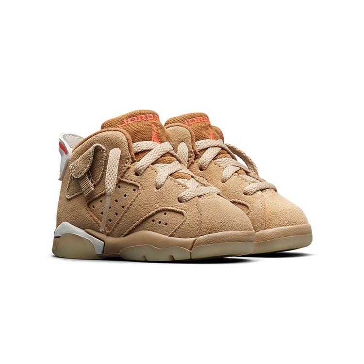 Детские кроссовки Travis Scott x Air Jordan 6 Retro TD British Khaki Tan Sail Ярко-Малиновые DH0692-200