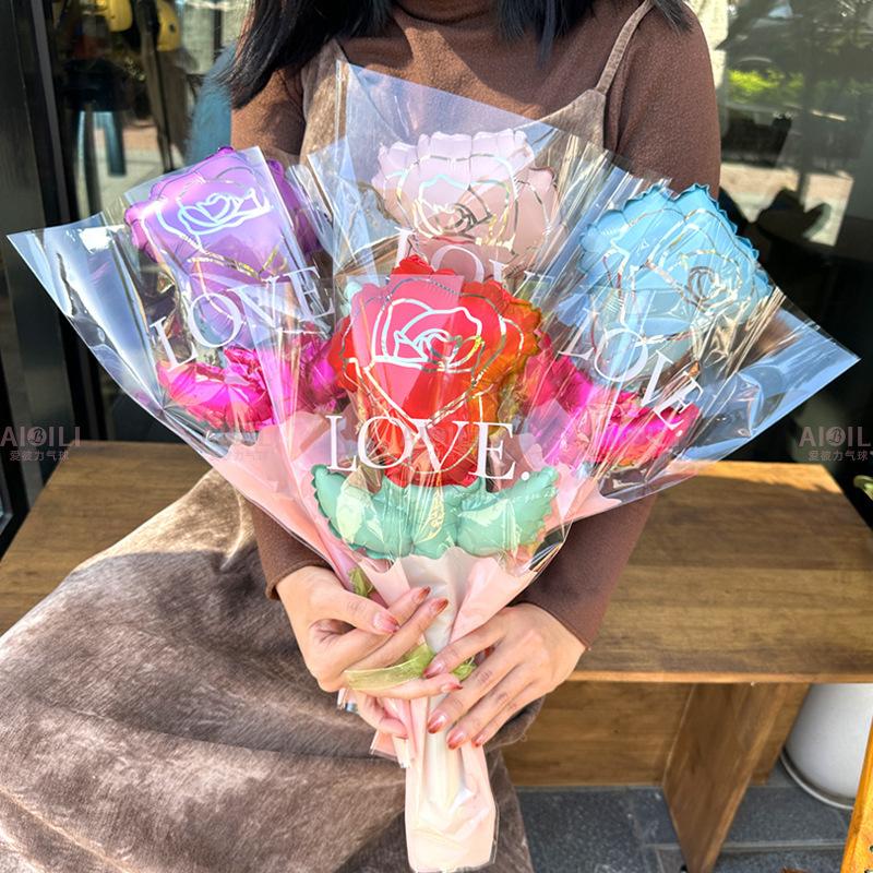 5/10Pcs Flower Shape Love Heart Balloons Aluminum Foil Balloon Bouquet  Mother's Day