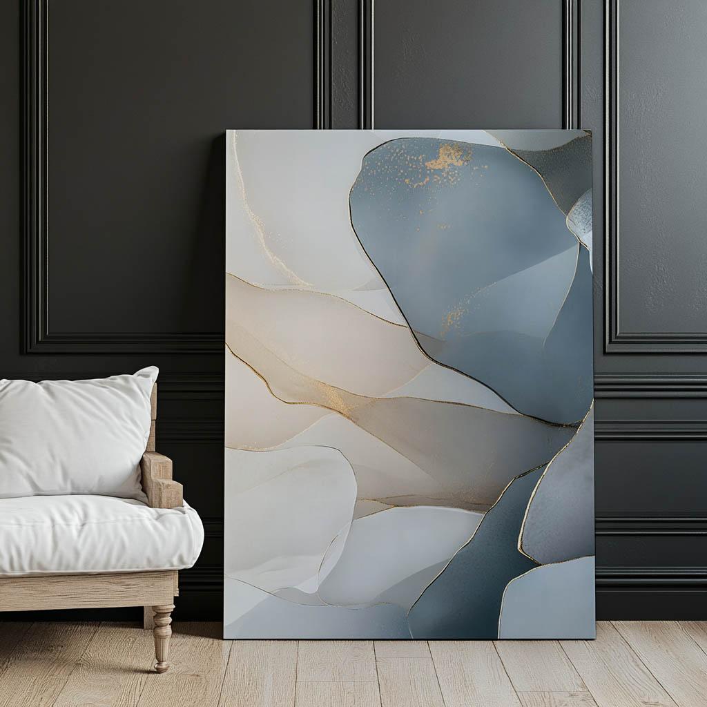 Kwiatowe Elegancje W Odcieniach Niebieskiego Kwiatowe Elegancje W Odcieniach Niebieskiego, 40X50 Cm, Rama Aluminiowa Złota, Papier Matowy 230 Gsm