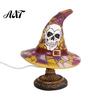 Cozy Ambient Lighting Stained Glass Halloween Pumpkin Table Lamp, USB Powered Resin Night Light with Vintage Style Shelf Ornaments Warm Glow,