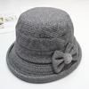 Middle-aged and elderly hat lady autumn and winter warm woolen bucket hat mother grandma old lady hat bow basin hat