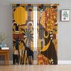 African Woman Female Elephant Giraffe Tulle Sheer Window Curtains for Living Room Kitchen Children Bedroom Voile Hanging Curtain