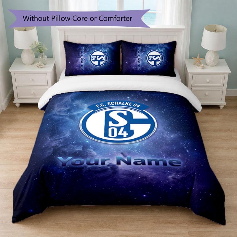 Schalke 04 FC Custom Name Text Bedding Set 1 Duvet Cover+2 Pillowcases Soccer Logo Personalized Gift For Special Occasion Bedroom Decor
