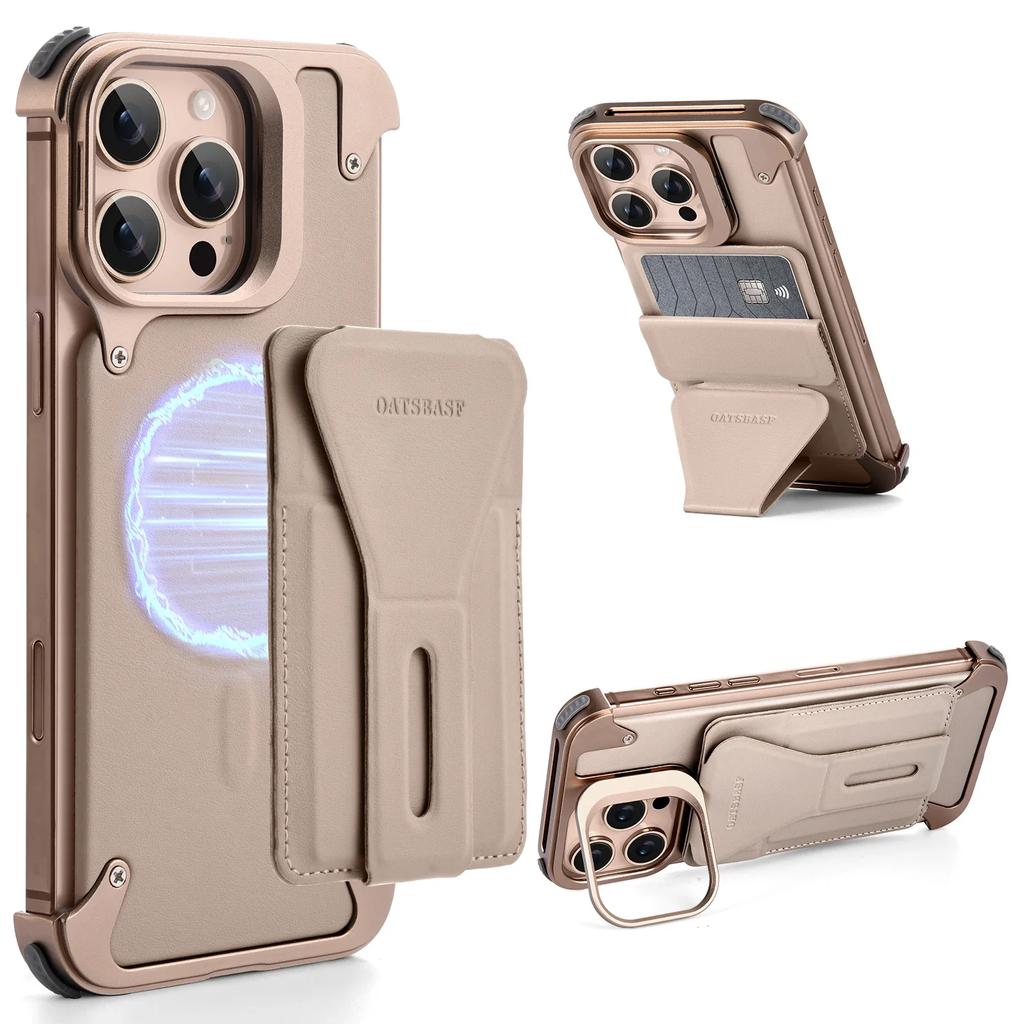 Eary for iPhone 16 Pro Max Phone Case with Stand Magnetic Wallet Card Holder Card Slot Wireless Charging Bumper Protective Cover