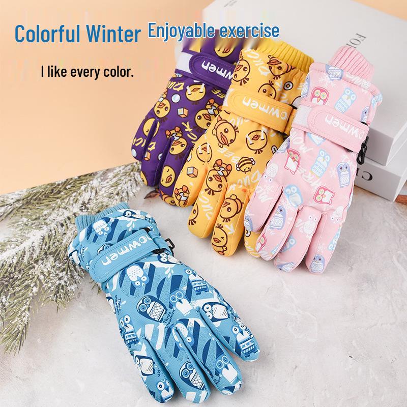 Детские водонепроницаемые лыжные перчатки - Теплые, ветрозащитные, нескользящие, на хлопковой подкладке из флиса для мальчиков и девочек