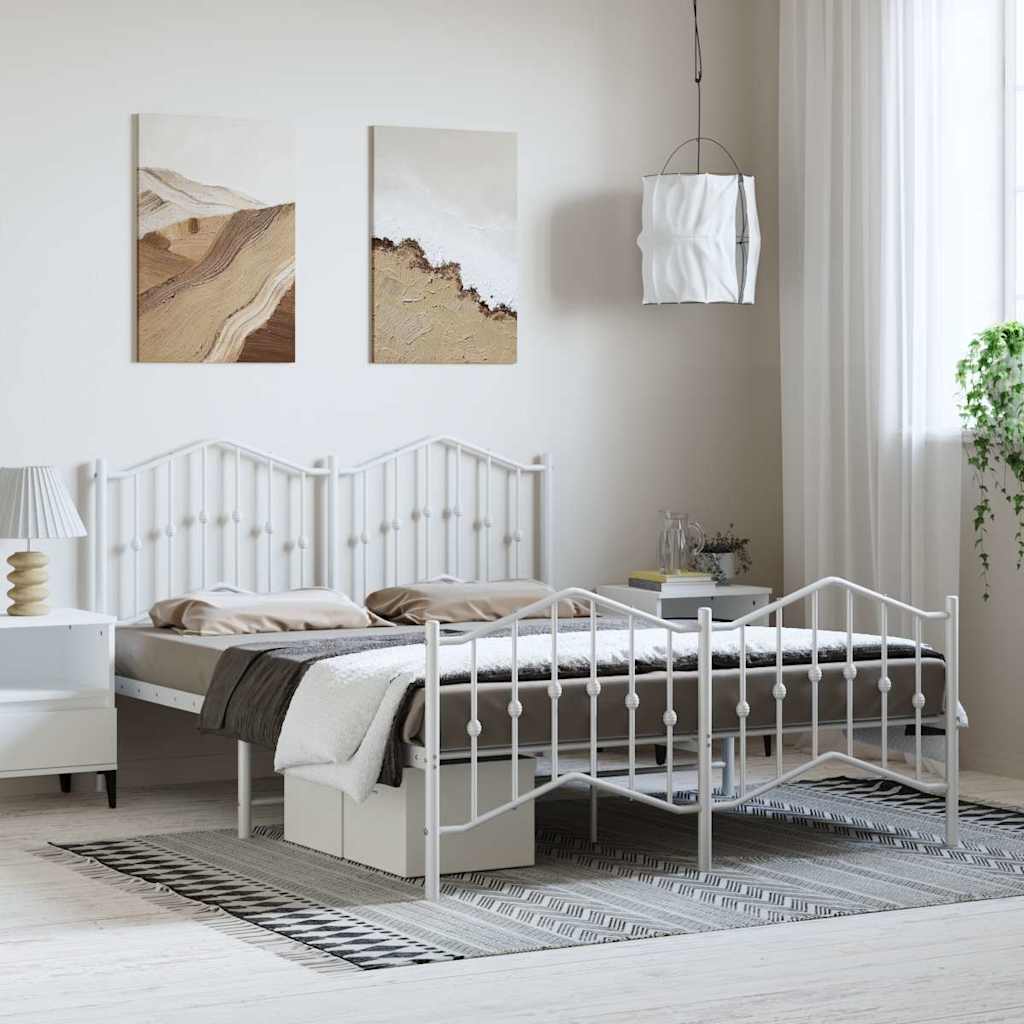 Metal Bed Frame with Headboard and Footboard White 135 x 190 cm