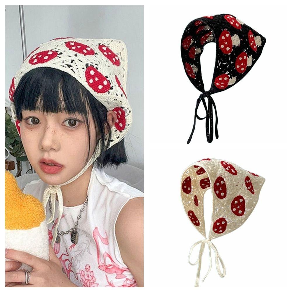 Cotton Knit Headwear Crochet Headband Sweet Triangle Scarf Women
