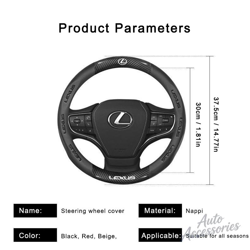 BJYL6 38cm Car Anti-Slip Steering Wheel Cover Carbon Fiber Leather Cover For Lexus F SPORT ES RX NX LS UX LM LX GX LC RZ IS CT GS RC