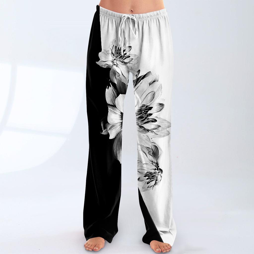 Женские пижамные штаны, одежда для сна, повседневные брюки с эластичной резинкой на талии, удобные прямые свободные брюки для йоги