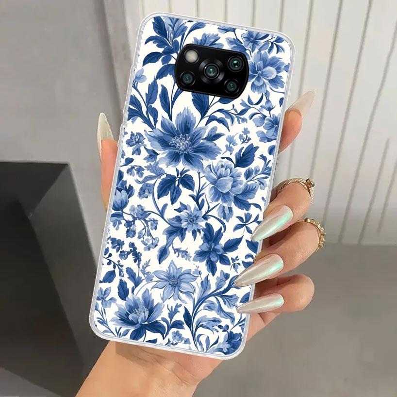 Сине-белый фарфоровый чехол для телефона для Xiaomi Poco X5 X6 X7 Pro F7 Ultra M7 Redmi 15 15C 13 13C 12 12C 10 10A 10C 9 9A 9C 9T Sh