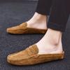 Fashion Suede Leather Male Muller Shoes Classic Breathable Men Slippers Simple Comfy Half Flats Lazy Shoes Soft Handmade Casual Footwear