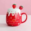 Cute Ceramic Cup with Lid Spoon Girl Strawberry Mug Couple Coffee Breakfast Cup Student Household Drinking Cup