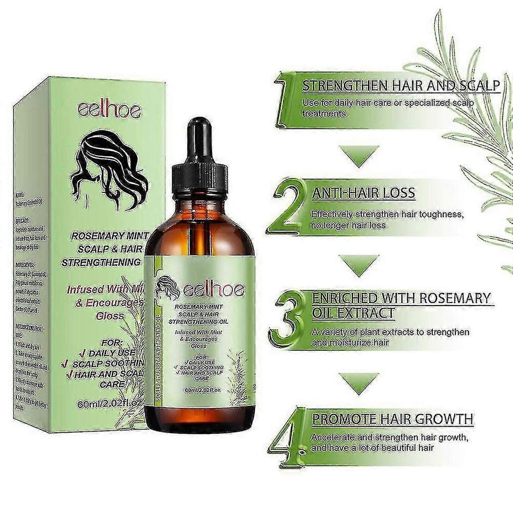 3pcs Rosemary Mint Scalp & Hair Strengthening Oil With Biotin & Essential Oils, Nourishing Treatment Split Ends And Dry Hair