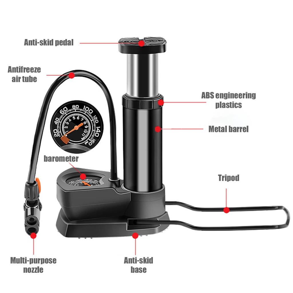 160PSI High Pressure Foot Air Pump with Gauge Heavy-Duty Foot Bike Pump for Bicycle Ball Scooter Car Inflatable Toys Mini Pump