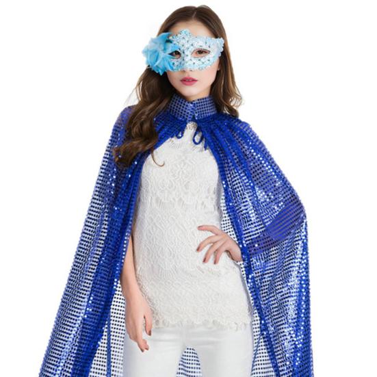 Adult Long Paillette Cape for Women Halloween Party Sequin Cloak Costume Full Length Witch Cosplay Robe for Role-Playing Stage Performances