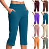 Women's Fashionable Solid Color Button Pocket Pants With Split Hems High Waist Sports Yoga Casual Cropped Pants