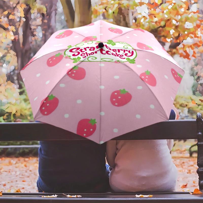 Princess Strawberry Umbrella with Automatic Open/Close & Self-8-Rib Heavy-Duty Umbrella, Compact Travel Umbrella Suitable for Outdoor