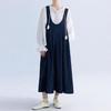 Johnature Japanese Denim Strap Dresses Autumn Loose Casual Lace Layered Sleeveless Casual Vest Dresses
