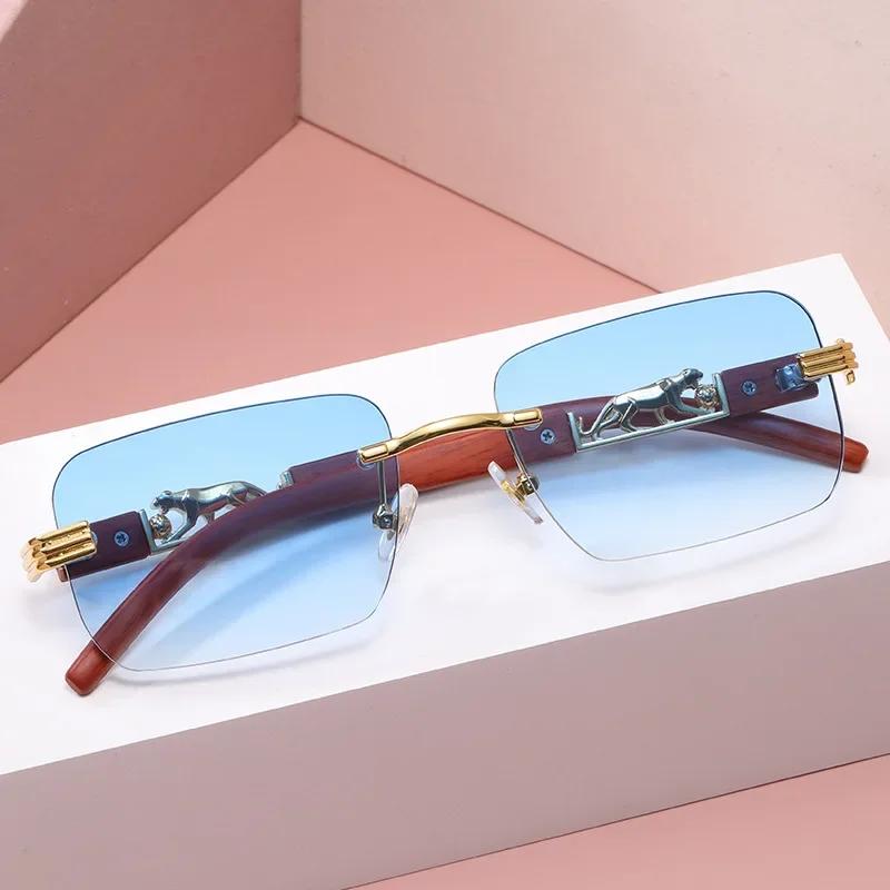Small Rectangle Rimless Sunglasses Men Luxury Brand Frameless Leopard Sun Glasses for Women Vintage Square Eyewear Shades