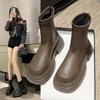 Autumn and Winter Thick Bottom White Square Head Boots Women's Shoes Summer Skinny Boots Spring Short Boots Female Single Boots
