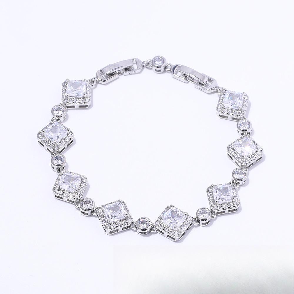 Простой темпераментный геометрический четырехугольный браслет из циркония, латунь, позолоченные ювелирные изделия