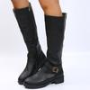 Vintage Brown Women Knee High Boots Big Size Low Heels Platform Long Boots Autumn Winter Pu Leather  Women Warm Booties