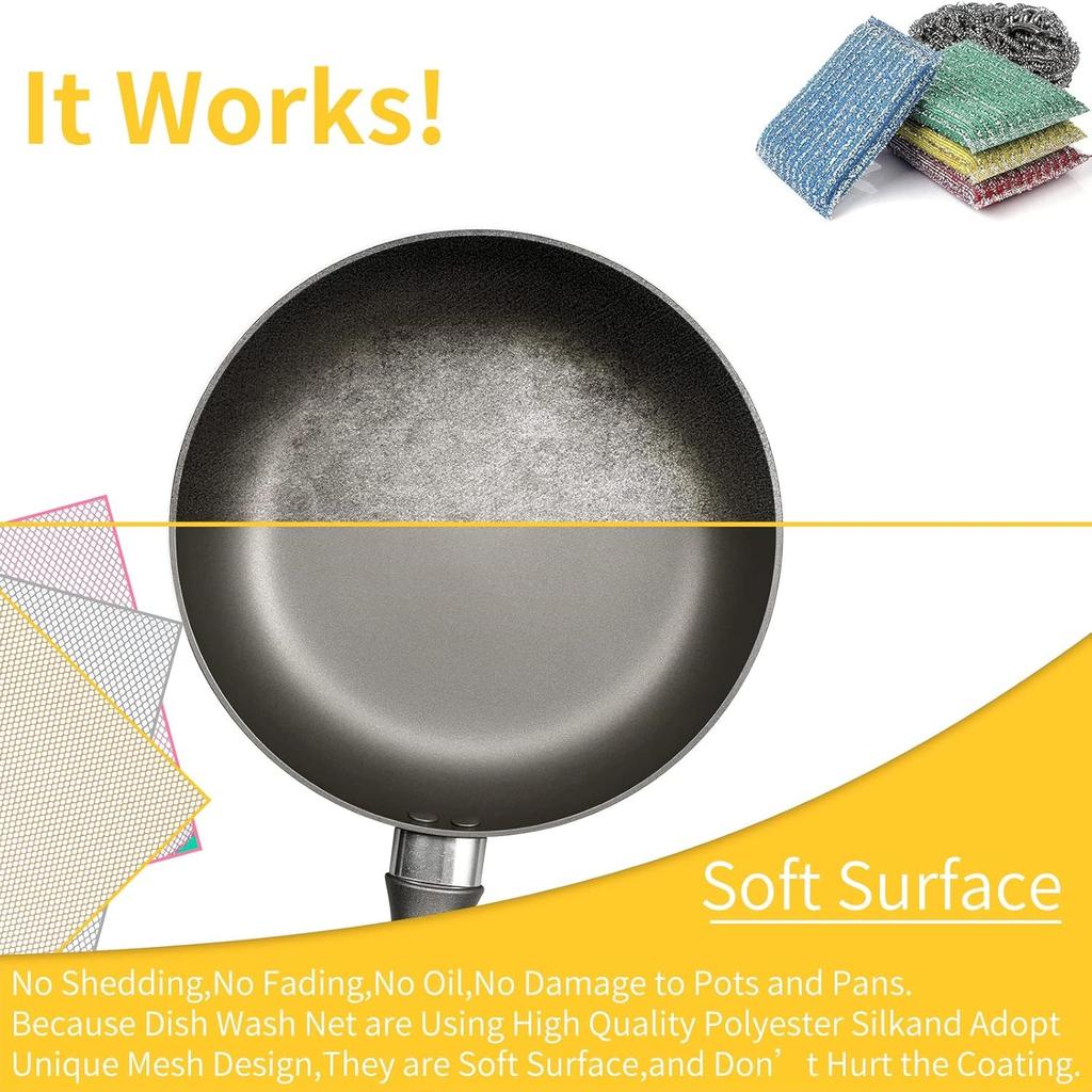 5pcs Household Kitchen Anti-Scratch Dish Wash Net Microfiber 3D Cleaning Mesh Cloth Reusable Dishwashing Cloth Scouring Pads
