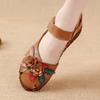 Размер 42 Сандалии из натуральной кожи на плоской подошве Женские Летние Туфли с вырезами Мамины Женские Ретро Сандалии с цветами Ортопедические для Дам