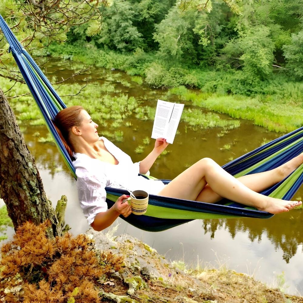 Durable double hammock large xxl boho swing 2 in 1 cotton 290 cm DOUBLE HAMMOCK BLUE