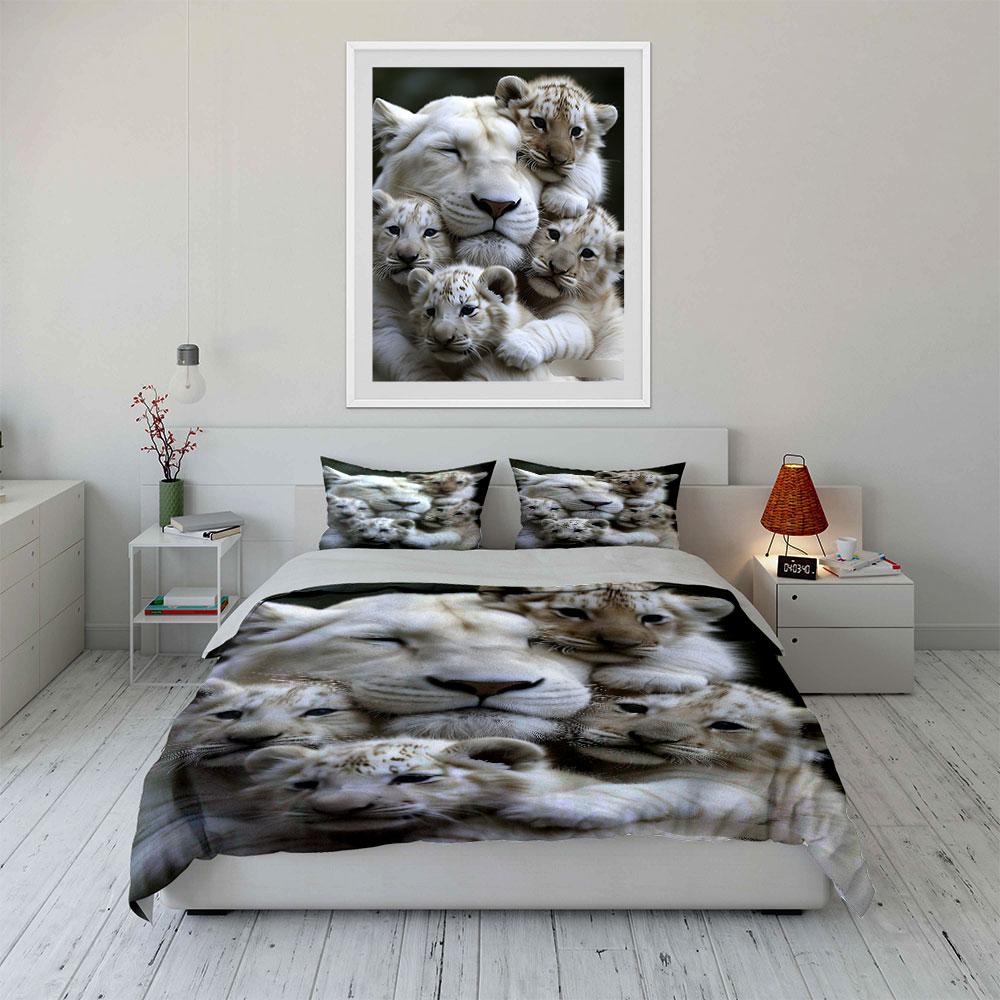 White tigers and cubs. Bedding sets Duvet cover sets Duvet covers Pillowcases(1 * Duvet Cover 2 * Pillowcases without duvet insert)
