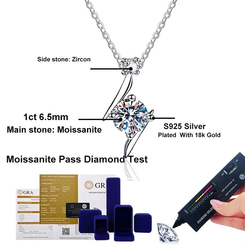 D Цвет 1 карат 6,5 мм Муассанит с бриллиантом Ожерелье Стерлингового Серебра 925 пробы с позолотой 18 К Ожерелья Подарок для женщин
