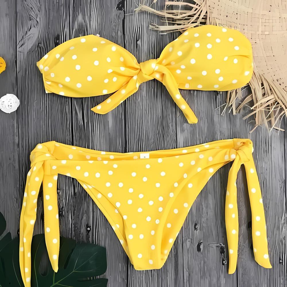 Retro swimsuit with polka dots, two-piece tie-up, pin-up, pool, s Retro swimsuit with polka dots, two-piece tie-up, pin-up, pool, M