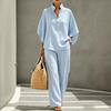 European and American new women's striped shirt set for vacation style leisure urban suit