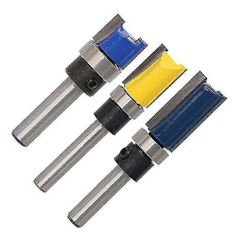 3pcs 1/4 Inch Flush Trim Router Bits Pattern Template Router Bit Set Woodworking Top Bearing