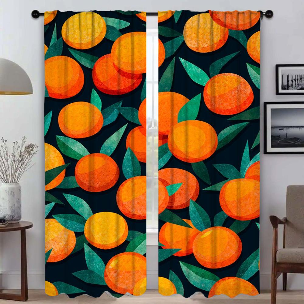 Window Curtain for Room 2 Panel Fruit Home Interior Curtains Shades Partition Halloween Decoration Tulle for Bedroom Living