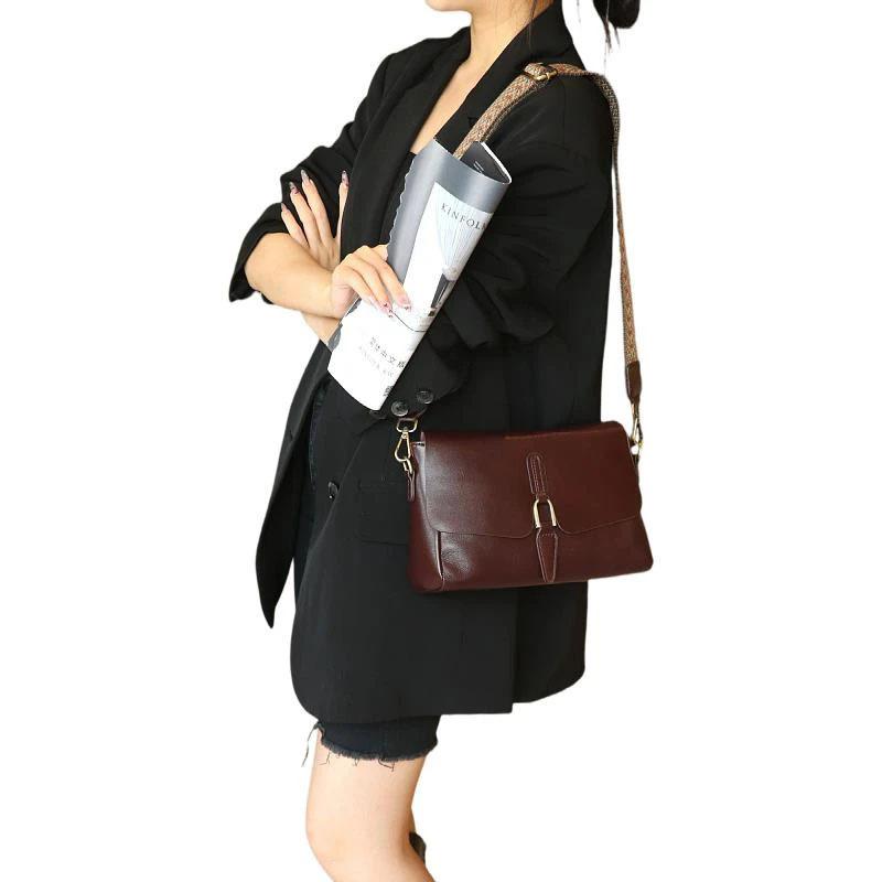 Женская сумка из натуральной кожи Универсальная и модная сумка через плечо Воловья кожа Одноплечевая Маленькая квадратная сумка