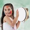 Wooden Handheld Tambourine Hand Drum with Bells Jingles for Early Education (6in)