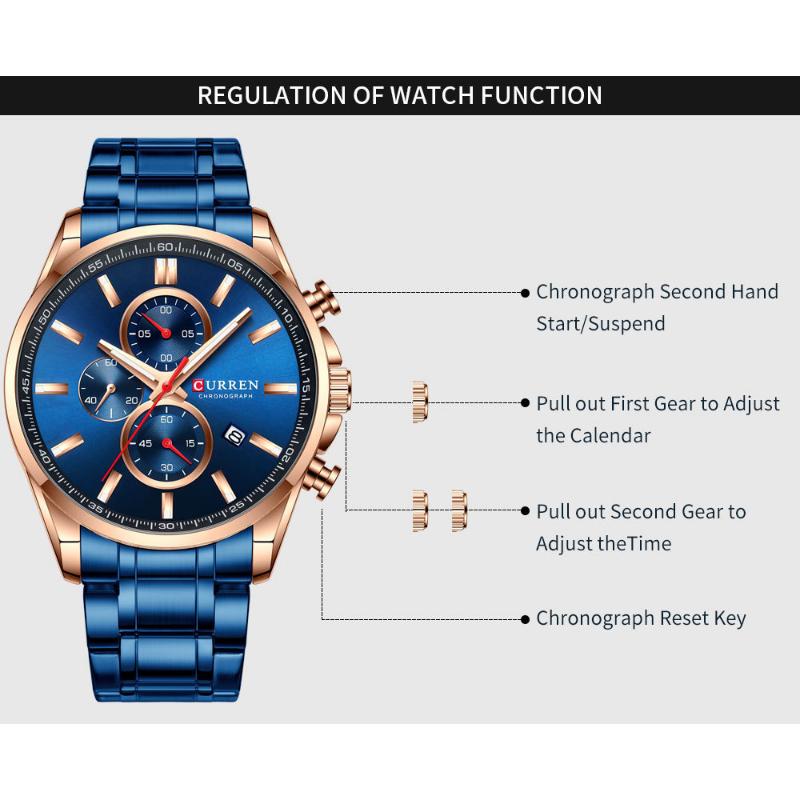 CURREN New Top Men's Watches Six -pin Quartz Watch Steel Belt Business Casual Watch