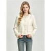 Women S Long Sleeve Knit Cardigan Ruffle Cuffs Beaded Buttons Short Style