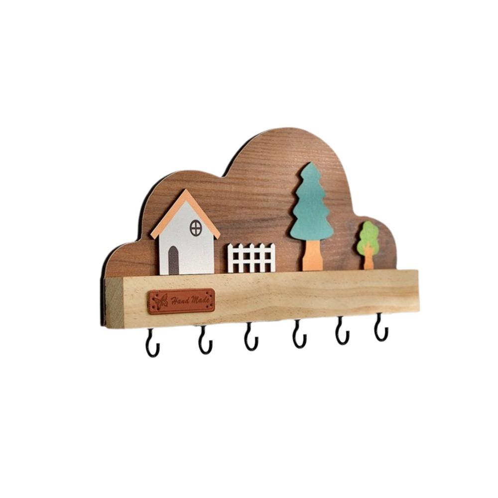 Cloud House Forest Key Storage Holder Solid Wood Decorative Hook Door Wall Hook  Home Decor