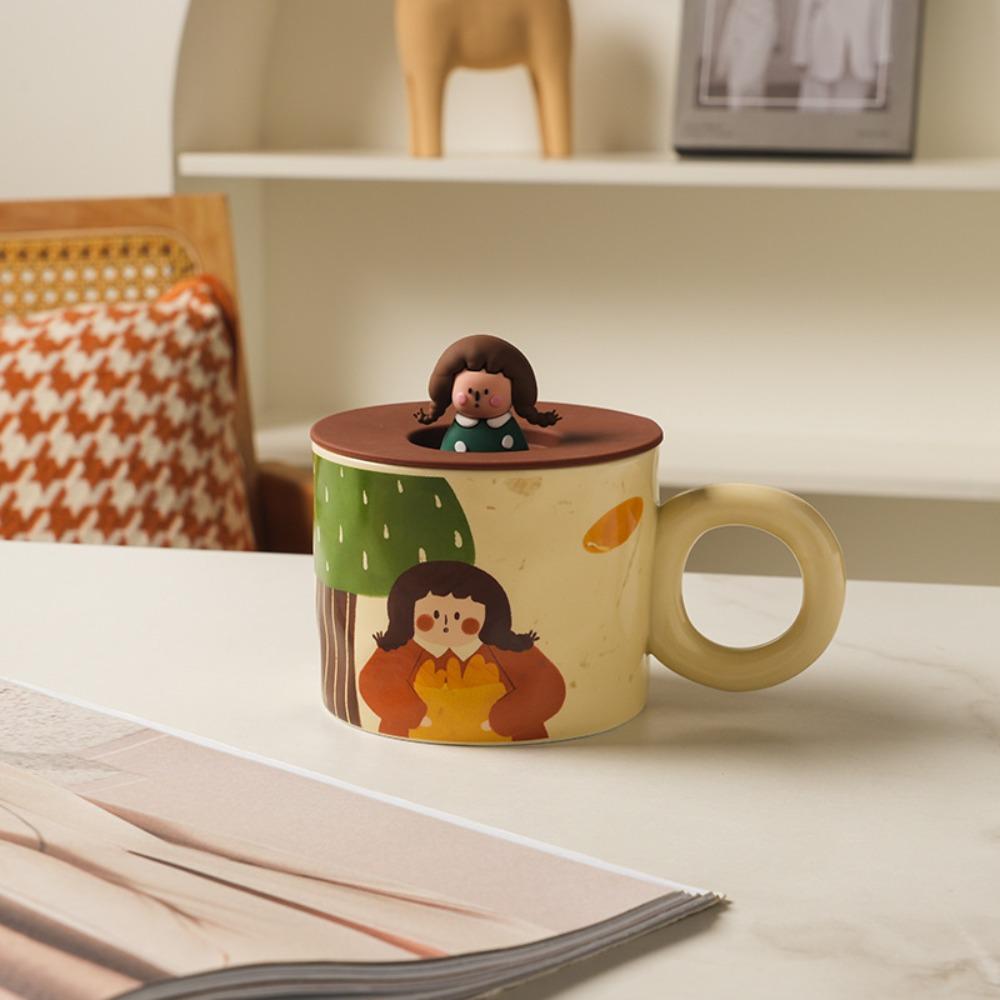 Handpainted Cartoon Ceramic Coffee Mugs 420ml Capacity Retro Style Tableware  Breakfast Dining
