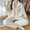Женская жаккардовая пижама из кораллового флиса: Милый, теплый кардиган с воротником-стойкой на молнии для осени и зимы